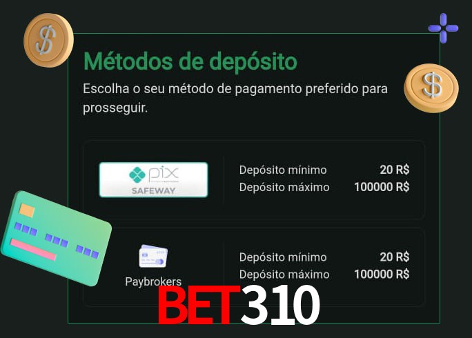 O cassino bet310 oferece uma grande variedade de métodos de pagamento